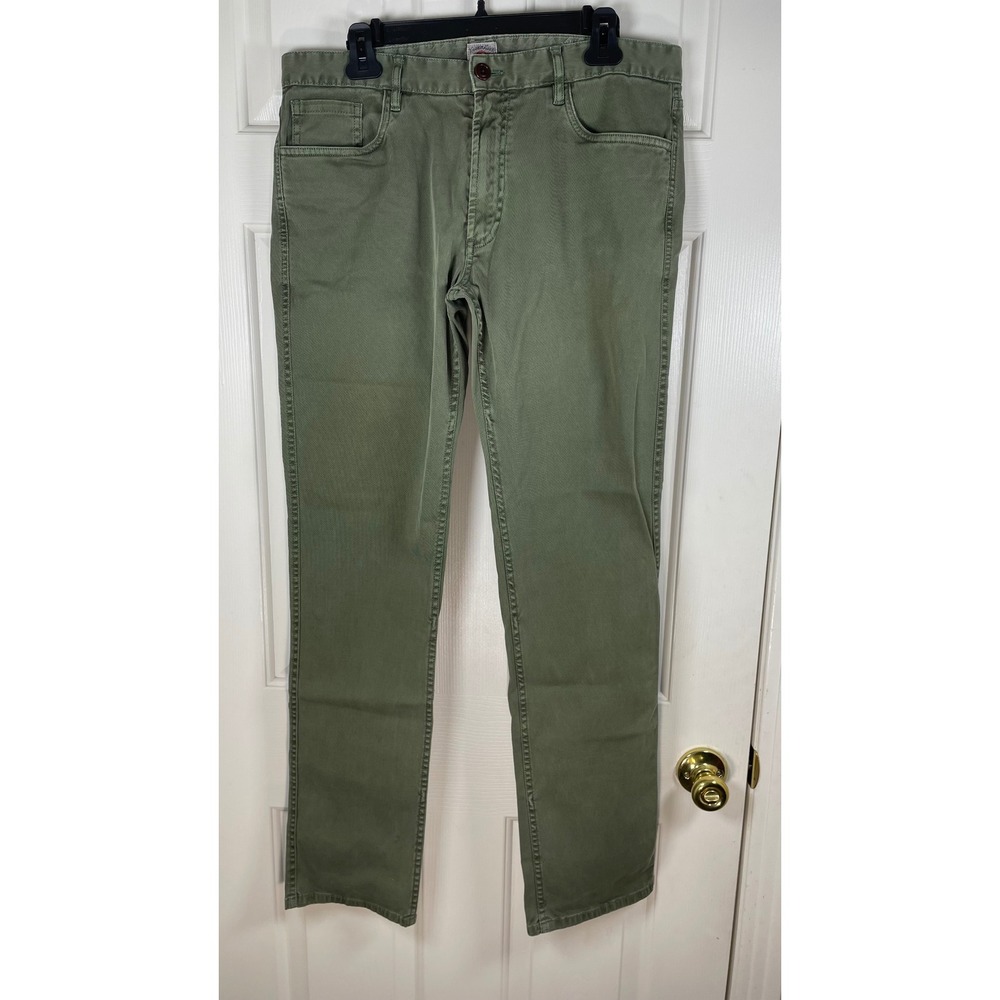 Faherty Brand Mens 34 Olive Green 5-Pocket Straight Leg Twill Pants Stretch 33" - Picture 7 of 8